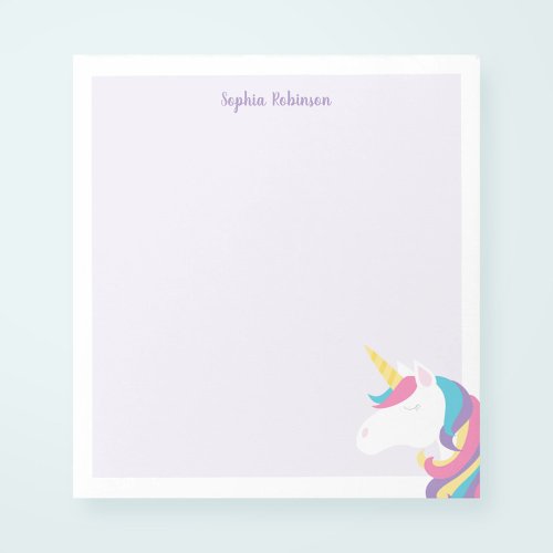 Cute Unicorn Kids Purple Personalized Notepad
