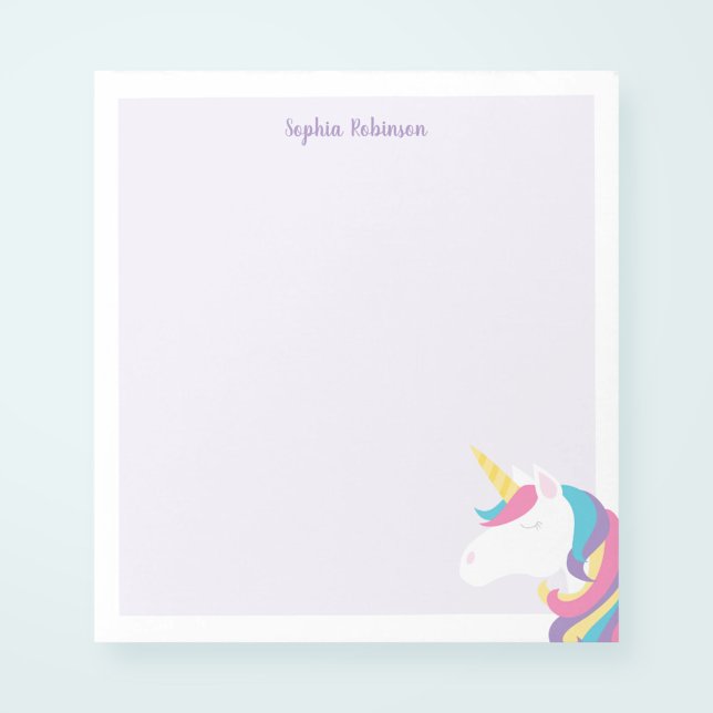 Cute Unicorn Kids Purple Personalized Notepad (Creator Uploaded)