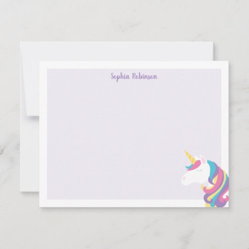 Cute Unicorn Kids Purple Personalized Stationery Note Card