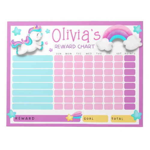 Cute Unicorn Kids Reward Chart for Daily Routine Notepad
