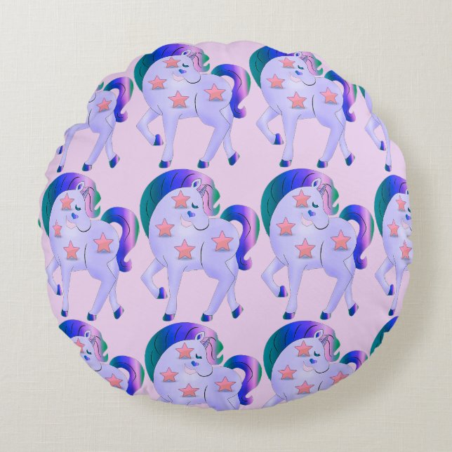 Cute Unicorn Kids Round Pillow (Front)