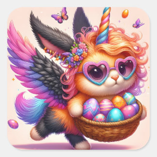 Cute Unicorn Kitty Square Sticker