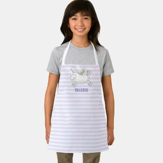 Cute Unicorn - Lavender Striped Kids  Apron