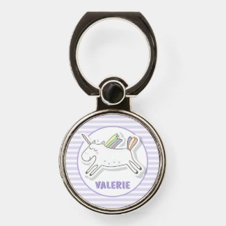 Cute Unicorn - Lavender Striped Kids Phone Ring Stand