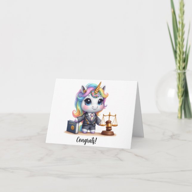 Cute Unicorn Lawyer Law School Graduation Card (Front)