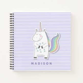 Cute Unicorn - Lilac Striped Spiral Notebook