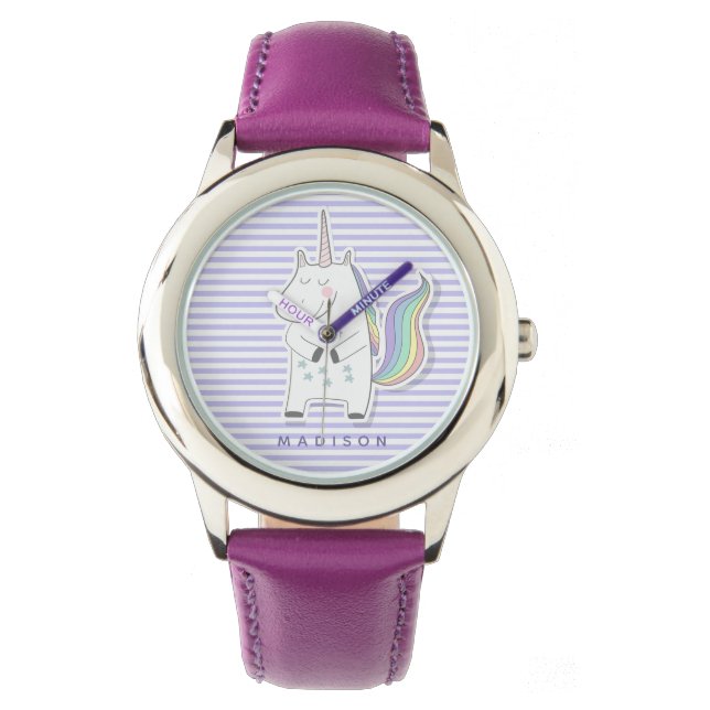 Cute Unicorn - Lilac Striped Watch (Front)
