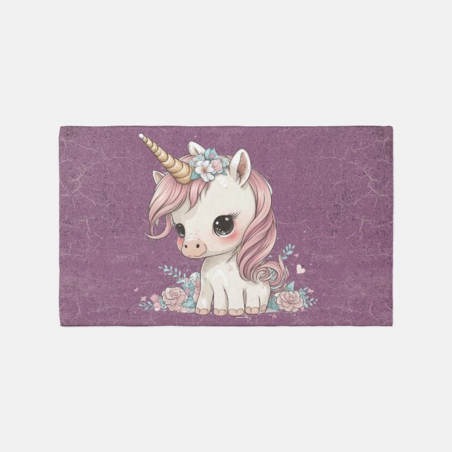 Cute Unicorn Little Girl's Bedroom Area Rug (Front)