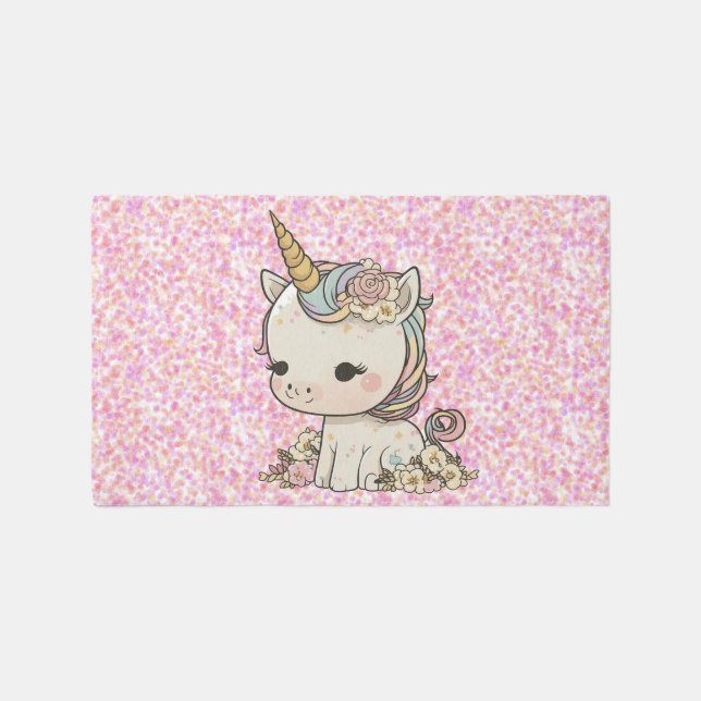 Cute Unicorn Little Girl's Bedroom Pink Area Rug (Front)