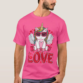 Cute Unicorn Love Heart Valentines Day Girls Kids T-Shirt