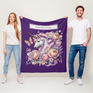 Cute unicorn lovers add name  fleece blanket