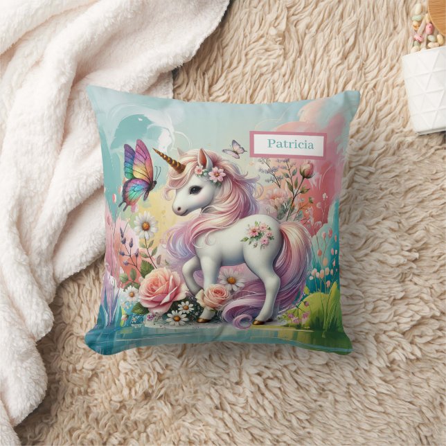 Cute unicorn lovers add name throw pillow (Blanket)