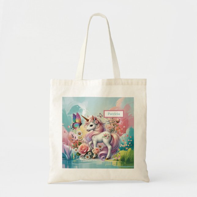 Cute unicorn lovers add name tote bag (Front)