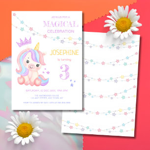 Cute Unicorn Magical Banner Kids Birthday Invitation