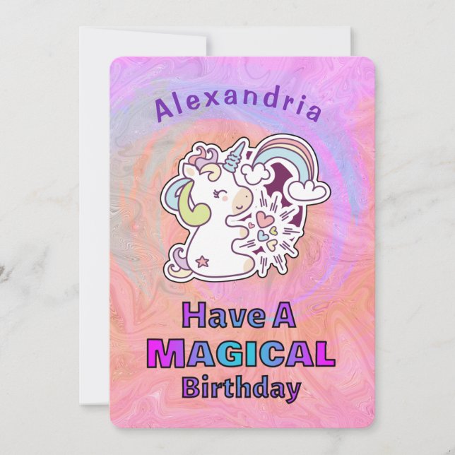 Cute Unicorn Magical Child Kids Birthday Card (Front)