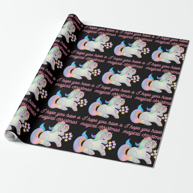 Cute Unicorn Magical Christmas Ugly Xmas Wrapping  Wrapping Paper (Unrolled)