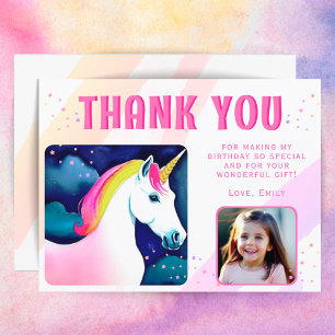Cute Unicorn Magical Girl Birthday Photo Thank You Postcard