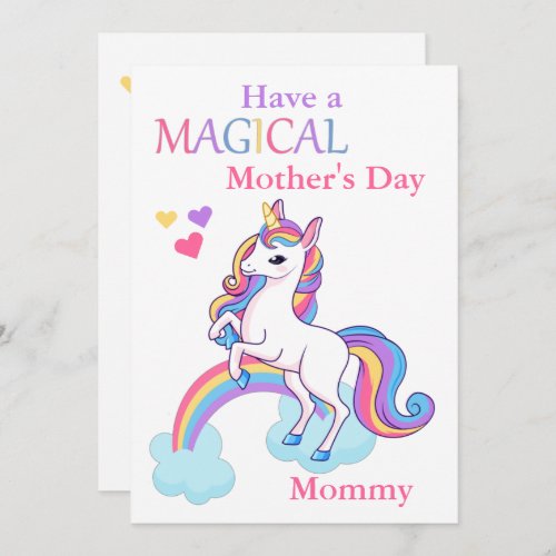 Cute Unicorn Magical Mothers Day Kids Card