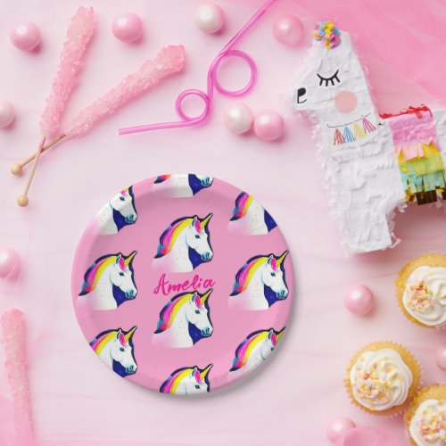 Cute Unicorn Magical Name Girly Birthday Paper Plates