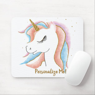 Cute Unicorn Magical Pastel Gold Personalized Mouse Pad
