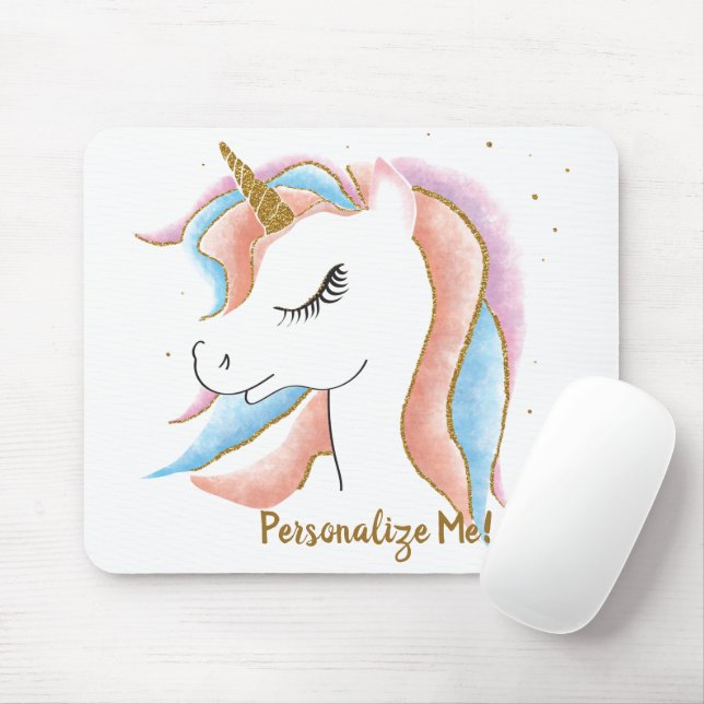 Cute Unicorn Magical Pastel Gold Personalized Mouse Pad (With Mouse)