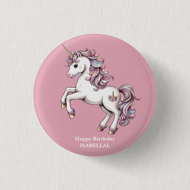 Cute unicorn magical princess  girly birthday kids button (Front)