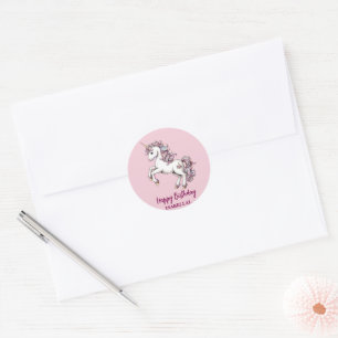Cute unicorn magical princess  girly birthday kids classic round sticker