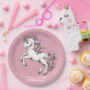 Cute unicorn magical princess  girly birthday kids paper plates