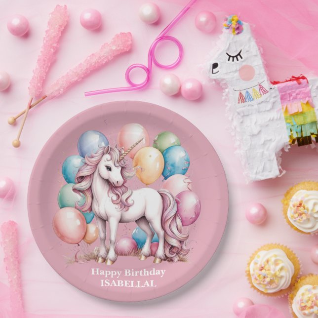 Cute unicorn magical princess  girly birthday kids paper plates (Party)