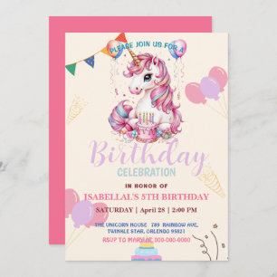 Cute unicorn magical princess girly birthday kids save the date