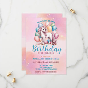 Cute unicorn magical princess girly birthday kids save the date