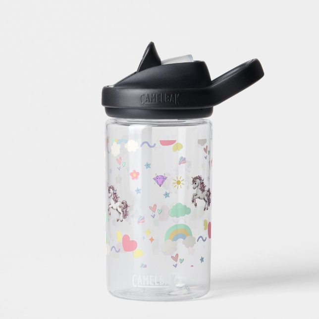 Cute unicorn magical princess  girly birthday kids water bottle (Left)