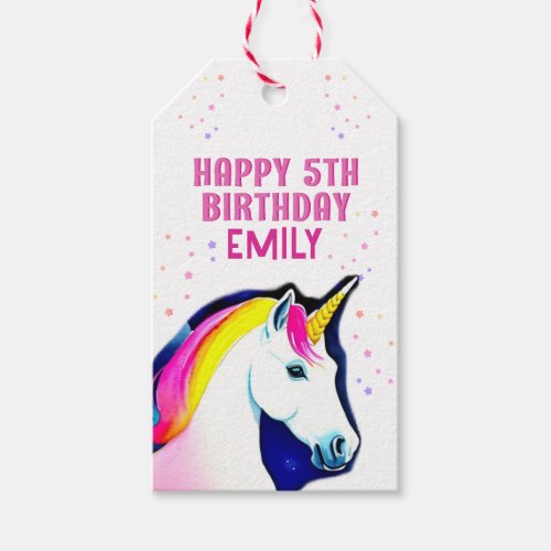 Cute Unicorn Magical Star Girl Happy Birthday Gift Tags