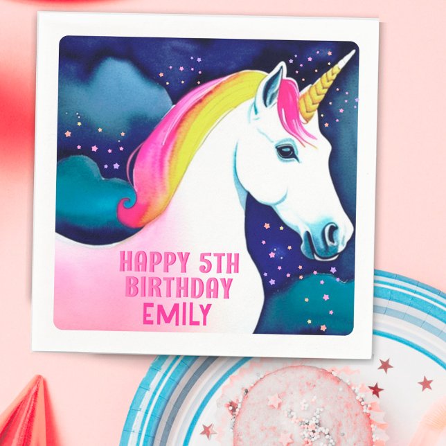 Cute Unicorn Magical Star Girl Happy Birthday Napkins (Creator Uploaded)