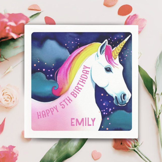 Cute Unicorn Magical Star Girl Happy Birthday  Napkins (Creator Uploaded)