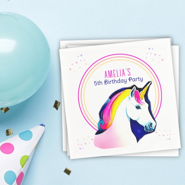 Cute Unicorn Magical Stars Girl Birthday  Napkins (Creator Uploaded)