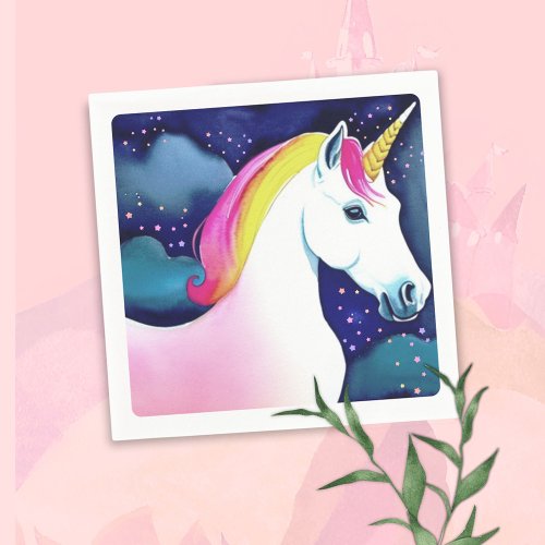 Cute Unicorn Magical Stars Girl Birthday  Napkins