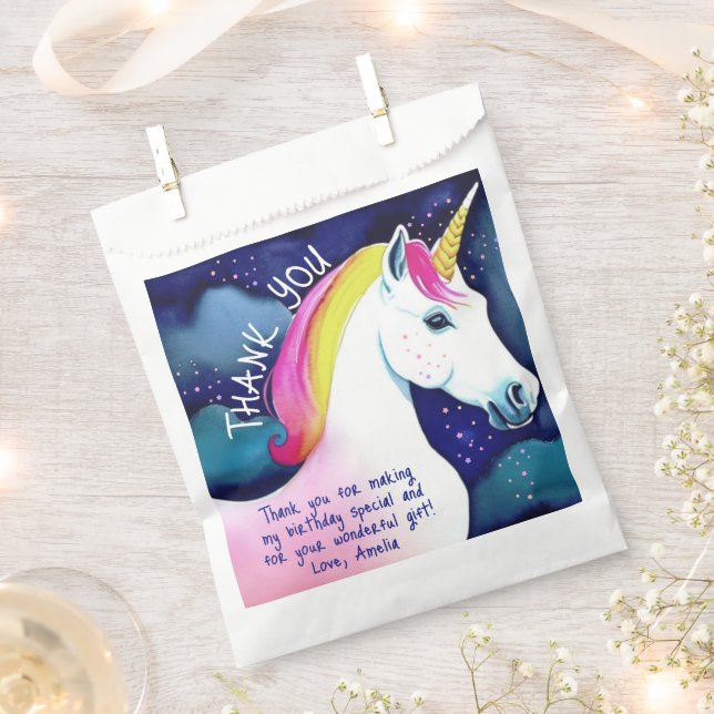 Cute Unicorn Magical Stars Girl Birthday Thank you Favor Bag (Clipped)