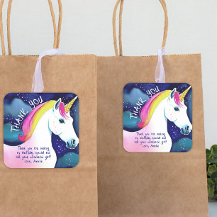 Cute Unicorn Magical Stars Girl Birthday Thank you Square Sticker