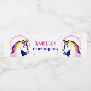Cute Unicorn Magical Stars Girl Birthday  Water Bottle Label