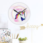 Cute Unicorn Magical Stars Girl Name  Round Clock