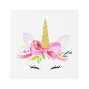 Cute Unicorn, Magical Unicorn, Girl Nursery, Pink Metal Print