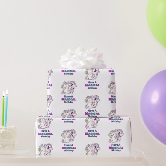 Cute Unicorn Magical Whimsical Birthday Trendy Wrapping Paper (Party Gifts)