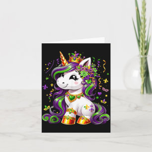 Cute unicorn mardi gras girls kids women  card