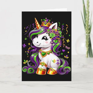 Cute Unicorn Mardi Gras Girls Kids Women Card