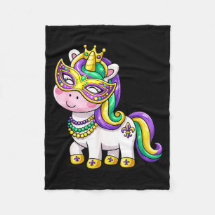 Cute Unicorn Mardi Gras Mask Carnival For Girls Ki Fleece Blanket