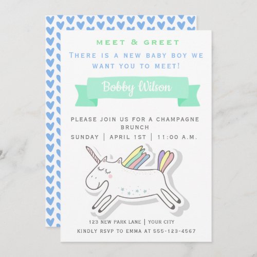 Cute Unicorn  Meet  Greet New Baby Invitation