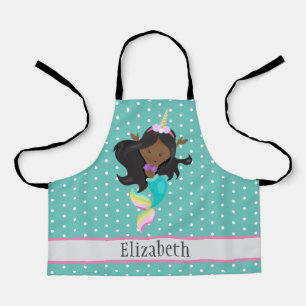 Cute Unicorn Mermaid Name Kids Daughter Pattern Apron
