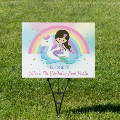 Cute Unicorn Mermaid Pool Birthday Party Welcome S Sign