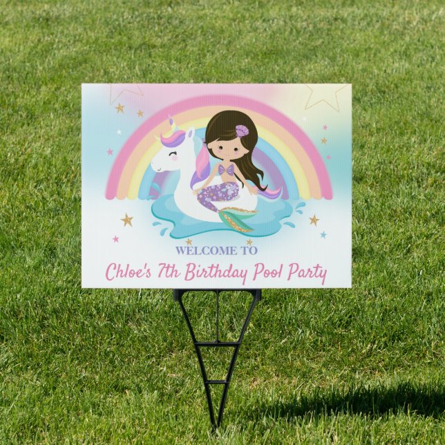 Cute Unicorn Mermaid Pool Birthday Party Welcome S Sign (Insitu)